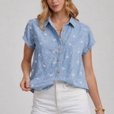 FLORAL EMBROIDERED BUTTON DOWN SHIRT TOP