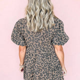 Leopard Print Denim Mini Dress with Pockets