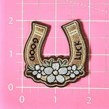 Good Luck Horseshoe Flower Embroidery Iron On Patch