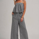 STRIPED TWO PIECE SET WITH FLOWY CAMI TOP AND WIDE LEG PANTS