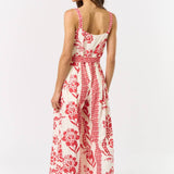 ILR5024 Floral Print Tie Waist Wide Leg Jumpsuit