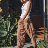 Striped Cotton Drawstring Harem Pants