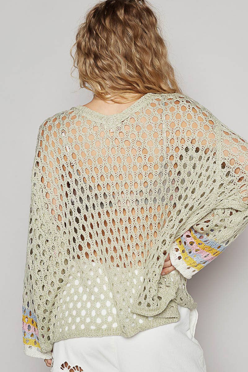 V-Neck Crochet Peace Sweater