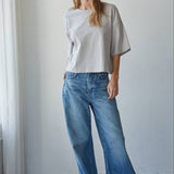 L8688 | Knit Cotton Crew Neck Drop Shoulder Short Sleeve Top