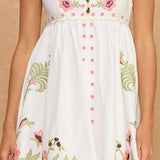 Embroidered Palm & Floral Scalloped Babydoll Mini Dress