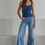 S1217N | Knit Seamless Ribbed Tank Top with Lace Trim