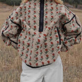 Rose Print Half-Zip Jacket