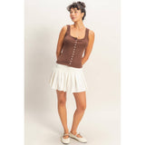 Pointelle Button Front Scoop Neck Tank Top