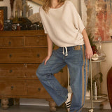 Wide-Leg Utility Stripe Denim Jeans