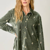 Embroidery Velvet Collared Shirt
