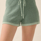 Striped Knit Wide-Leg Drawstring Sweater Shorts