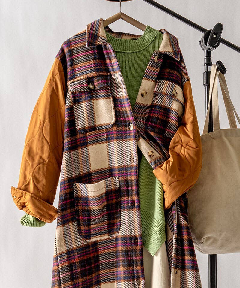Plaid Patchwork Longline Coat