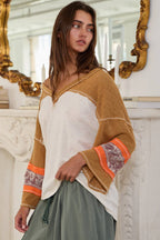 Contrast Bell Sleeves Sweater