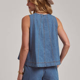 SLEEVELESS DENIM TOP AND MATCHING SHORTS SET