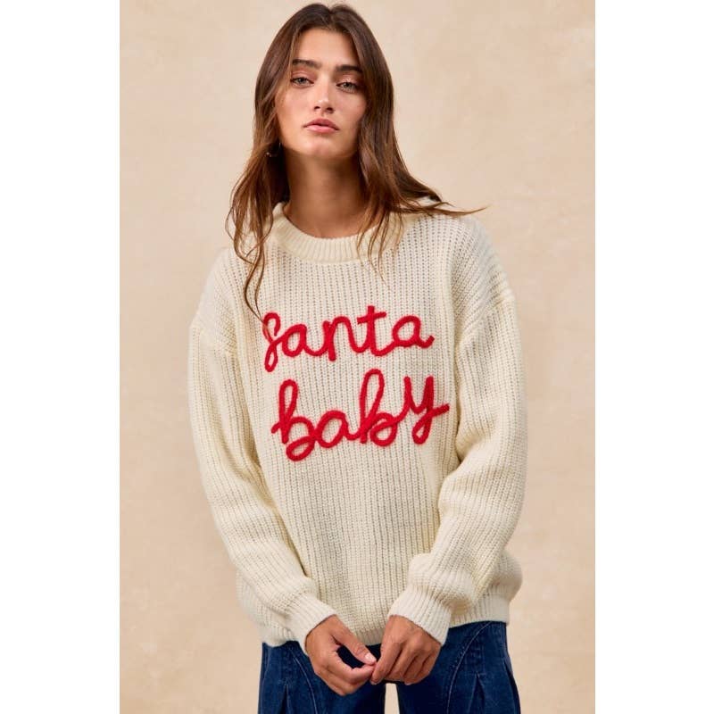 "Santa Baby" Letter Embroidery Sweater