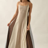 Colorblock Cotton Gauze Open-Back Halter Pocket Maxi Dress