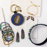 Game Day Beaded 10 Strand Stretch Bracelet Set Blue, Gold, + Green Wholesale