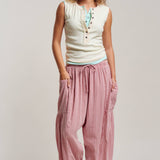 Striped Cotton Drawstring Harem Pants
