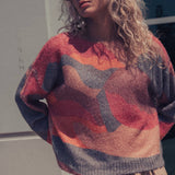 Abstract Pattern Boxy Fuzzy Knit Sweater