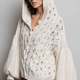 Floral Handmade Buttons Velvet Chenille Sweater Hoodie Top