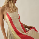 Colorblock Cotton Gauze Open-Back Halter Pocket Maxi Dress