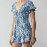 Embroidered Flutter Sleeve Romper