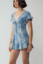 Embroidered Flutter Sleeve Romper