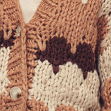 Chevron Chunky Knit Cardigan – Balloon Sleeves, Cropped Fit
