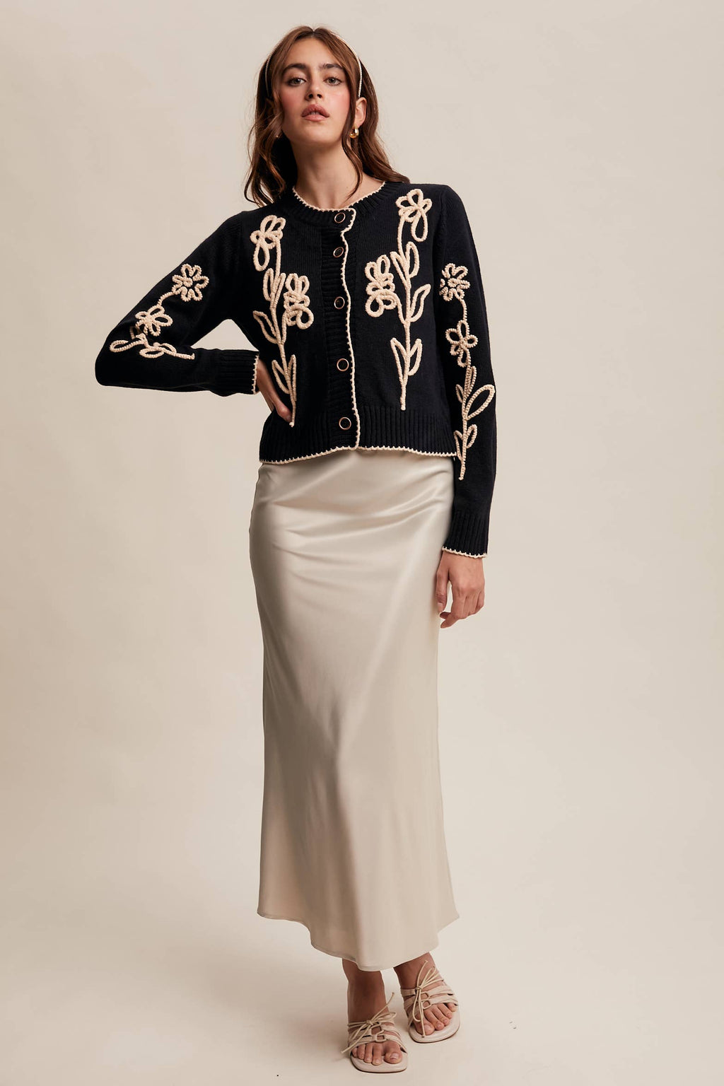 Embroidered Floral Knit Cardigan