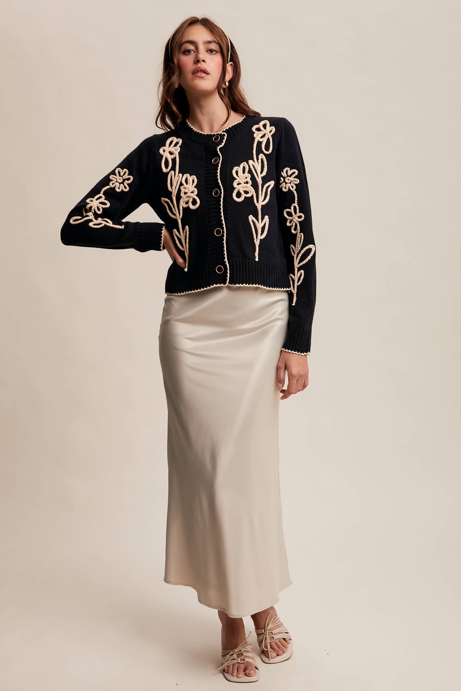 Embroidered Floral Knit Cardigan