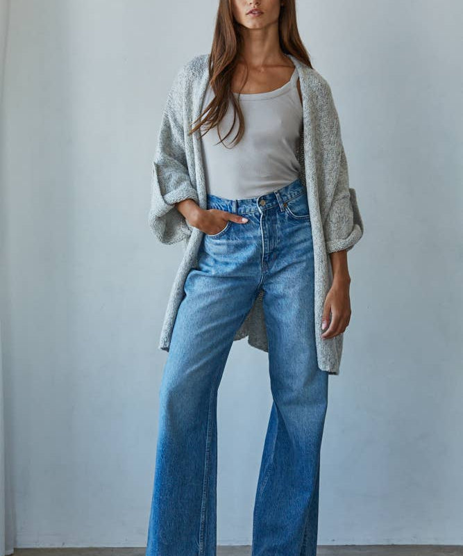 Quarter Sleeve Open Front Cardigan