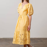 Eyelet Detail Waist Midi Dress