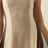 Colorblock Cotton Gauze Open-Back Halter Pocket Maxi Dress