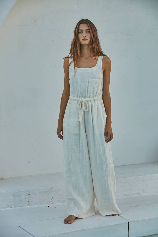 Cotton Scoop Neck Sleeveless Wide Leg Jumpsuit
