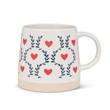 Wide Base Mug with Scandi Hearts & Leaves-3.5"H(14oz)