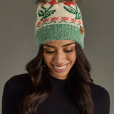 Ivory Cherry Pattern Pom Hat
