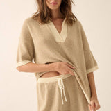 Striped Knit Wide-Leg Drawstring Sweater Shorts