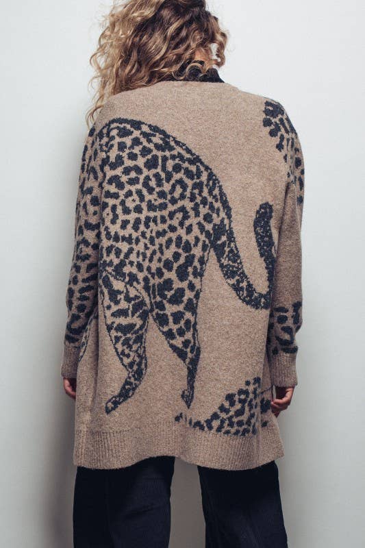 Animal Jacquard Long Knit Cardigan