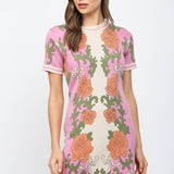 FLORAL TAPESTRY PATTERN SCALLOPED EDGE SWEATER DRESS FW10534