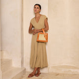 Brown Cane Handbag with Buckle