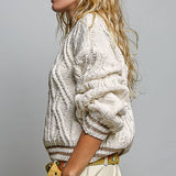 Cable Knit Crewneck Contrast Trim Sweater Top