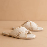 The Allie | Cream Lace Trim Cross Slide