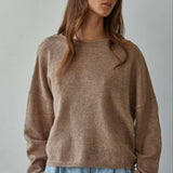 W2114 | Knit Sweater Rolled Round Neck Pullover Top