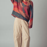 Abstract Pattern Boxy Fuzzy Knit Sweater