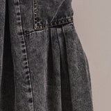 Washed Denim Utility Wide Leg Pants With Cargo Pockets