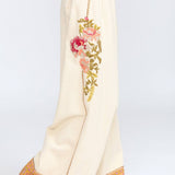 Time To Shine Denim Pants - Cream | Wide Leg Floral Slacks