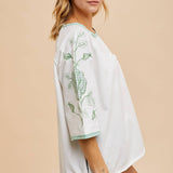 Cotton Embroidered Applique Ringer Tee