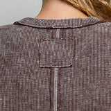 Vintage Washing Solid Peace Stud Outseam Thermal Knit Top