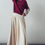 Embroidered Sleeve Ivory Knit Sweater