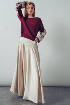 Embroidered Sleeve Ivory Knit Sweater